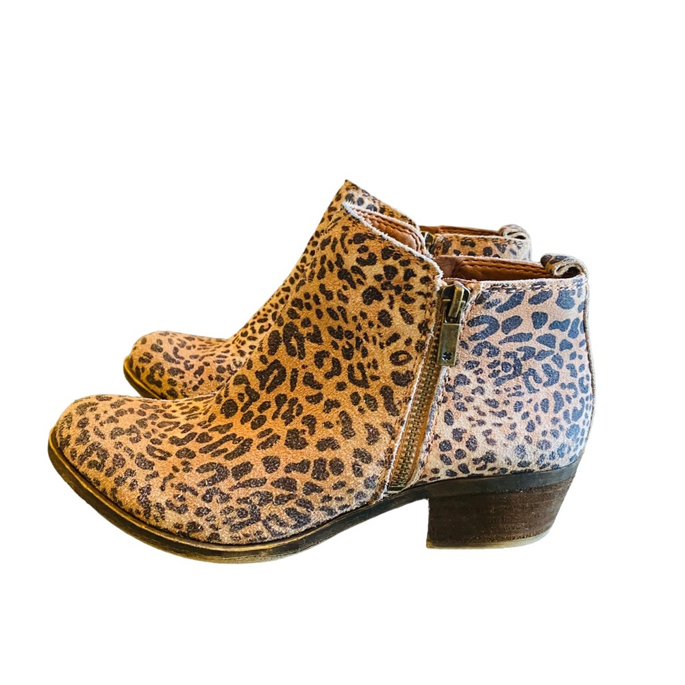 Lucky Brand Basel Suede Leather Leopard Print Zip Ankle Boots Booties - Picture 3 of 10
